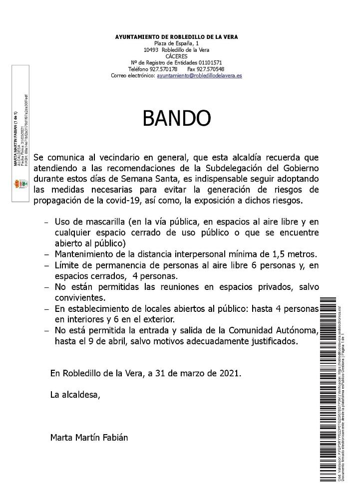 Imagen BANDO RECORDATORIO MEDIDAS COVID-19
